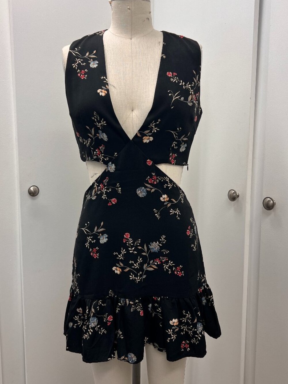 Honey Punch Black Floral Cutout Mini Dress